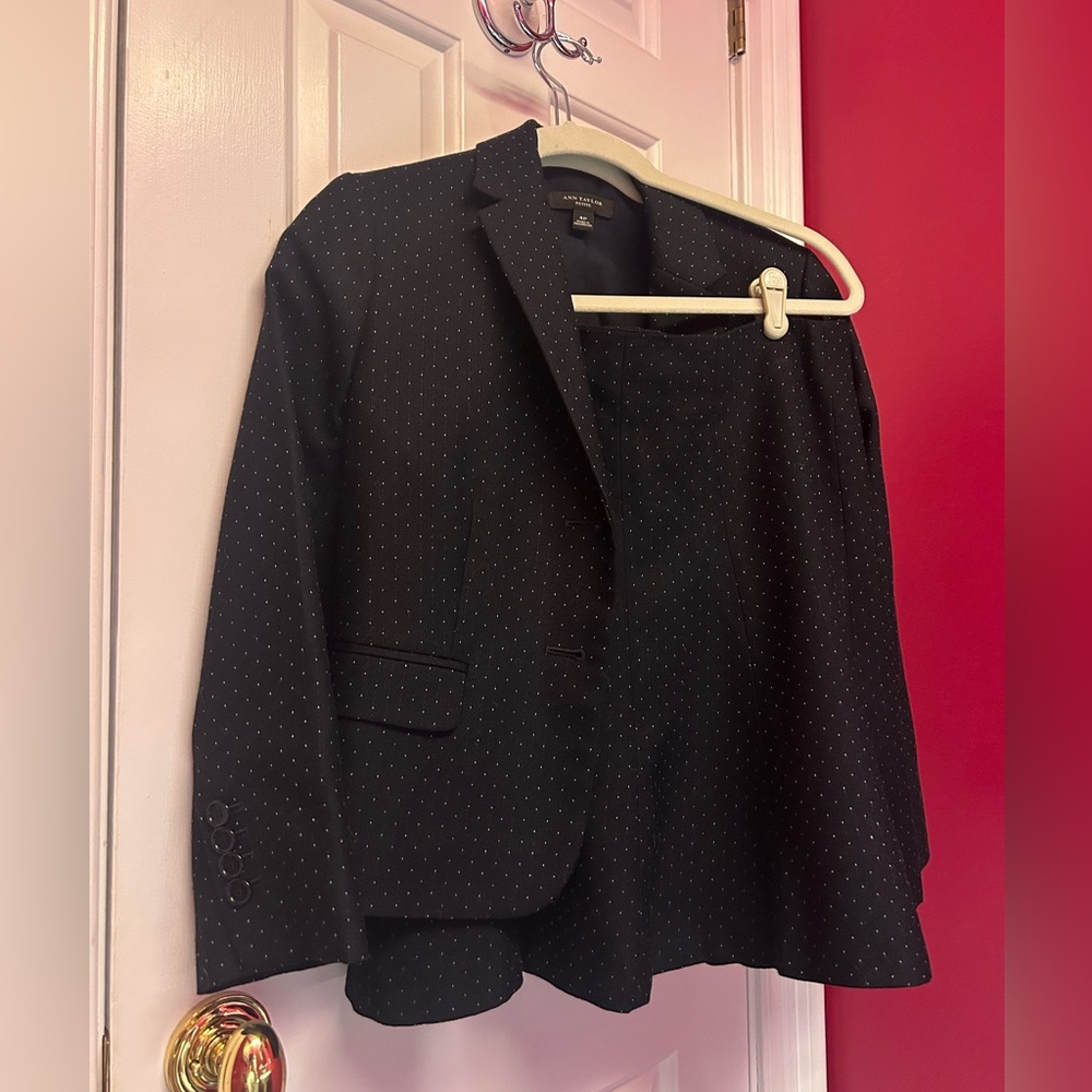 Ann Taylor Crop Navy Blue Suit with White Dots